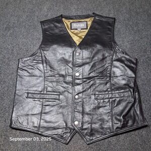 Wilson Leather Motorcycle Vest Size Large‎ Black Snap Close